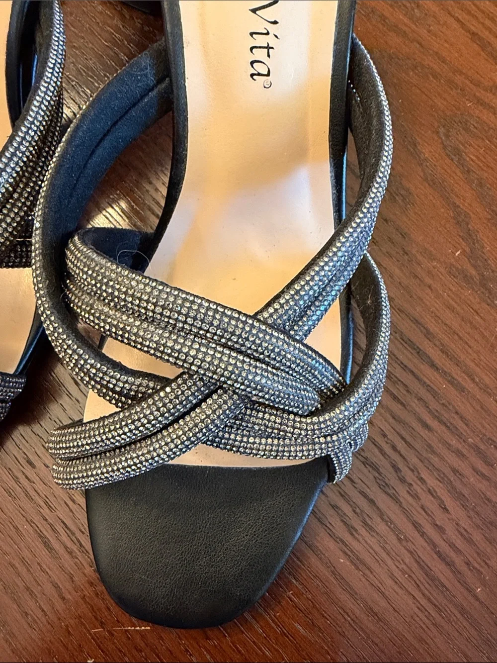 Bella Vita Black Heeled Knot Sandals with Silver Accent Straps